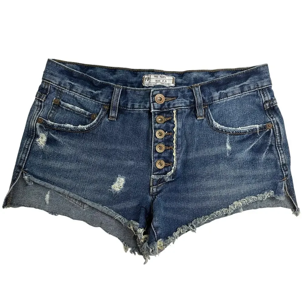Free People Cut Off Jean Shorts Size 25 Short Shorts Button Front Distressed
